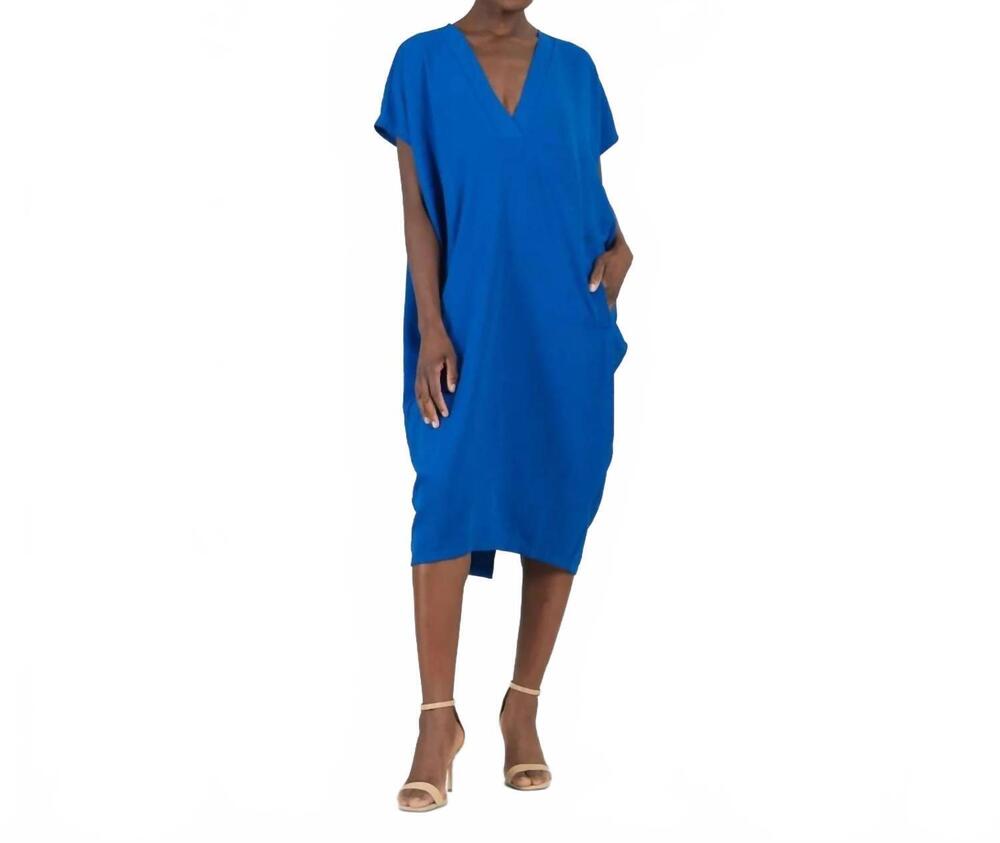 NEW CLARA SUNWOO women's caftan pocket dress in rayon knit cobalt